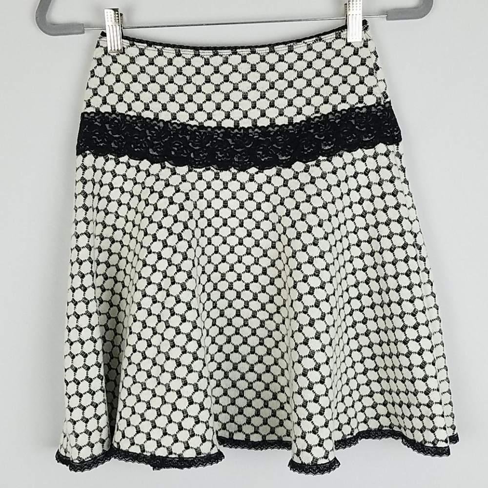 Urban Outfitter Lux XS wool blend flare skirt knee length lace trim‎ retro boho
